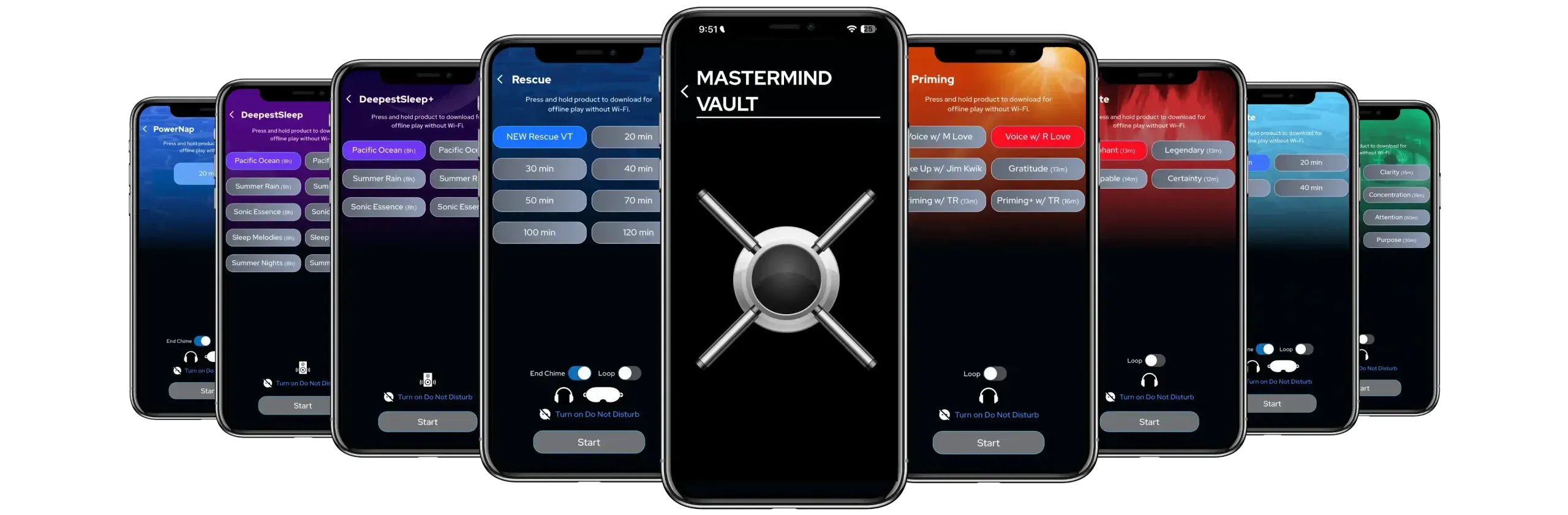 NuCalm Mastermind Vault App Screens