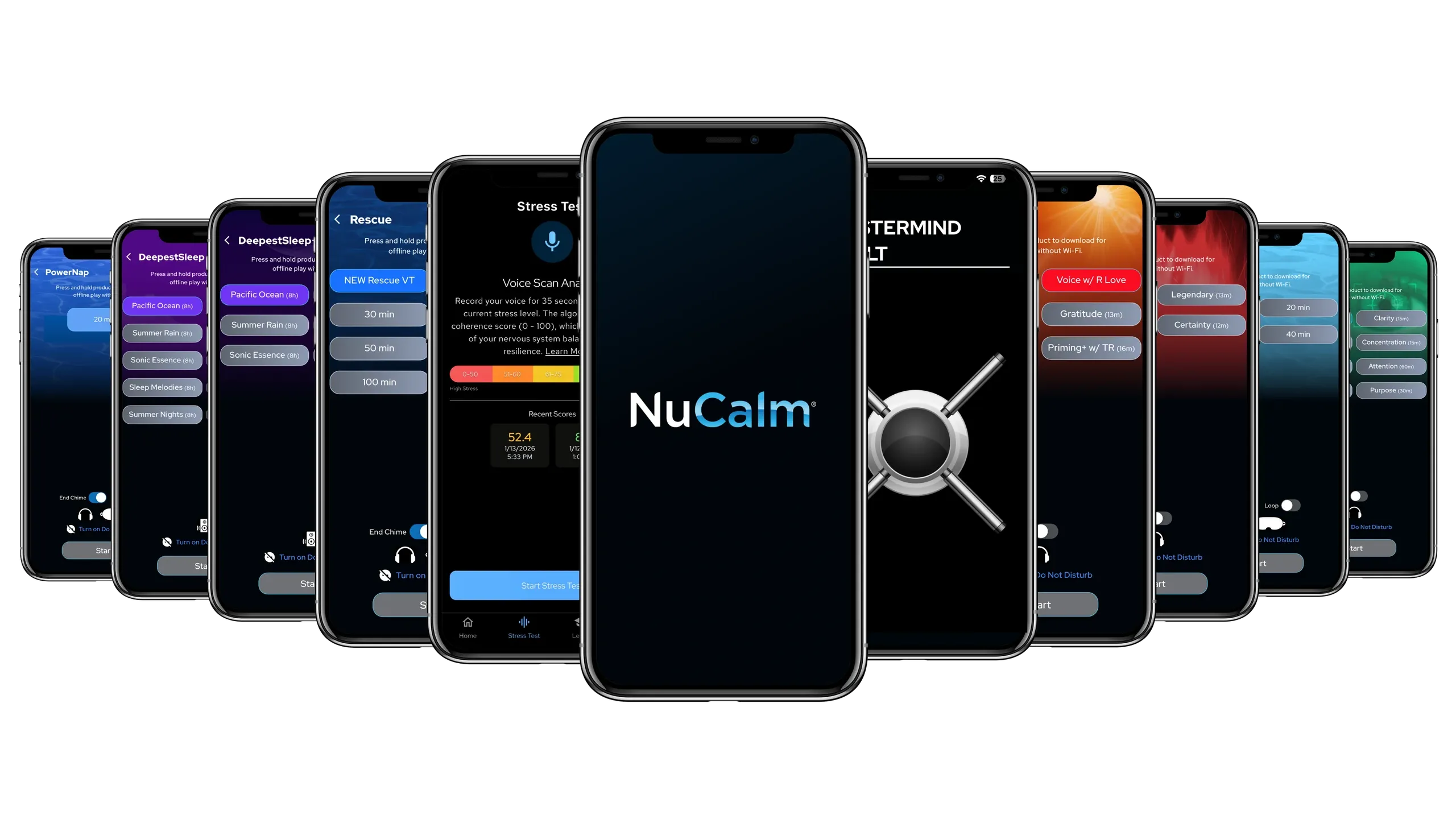 The NuCalm app product screens