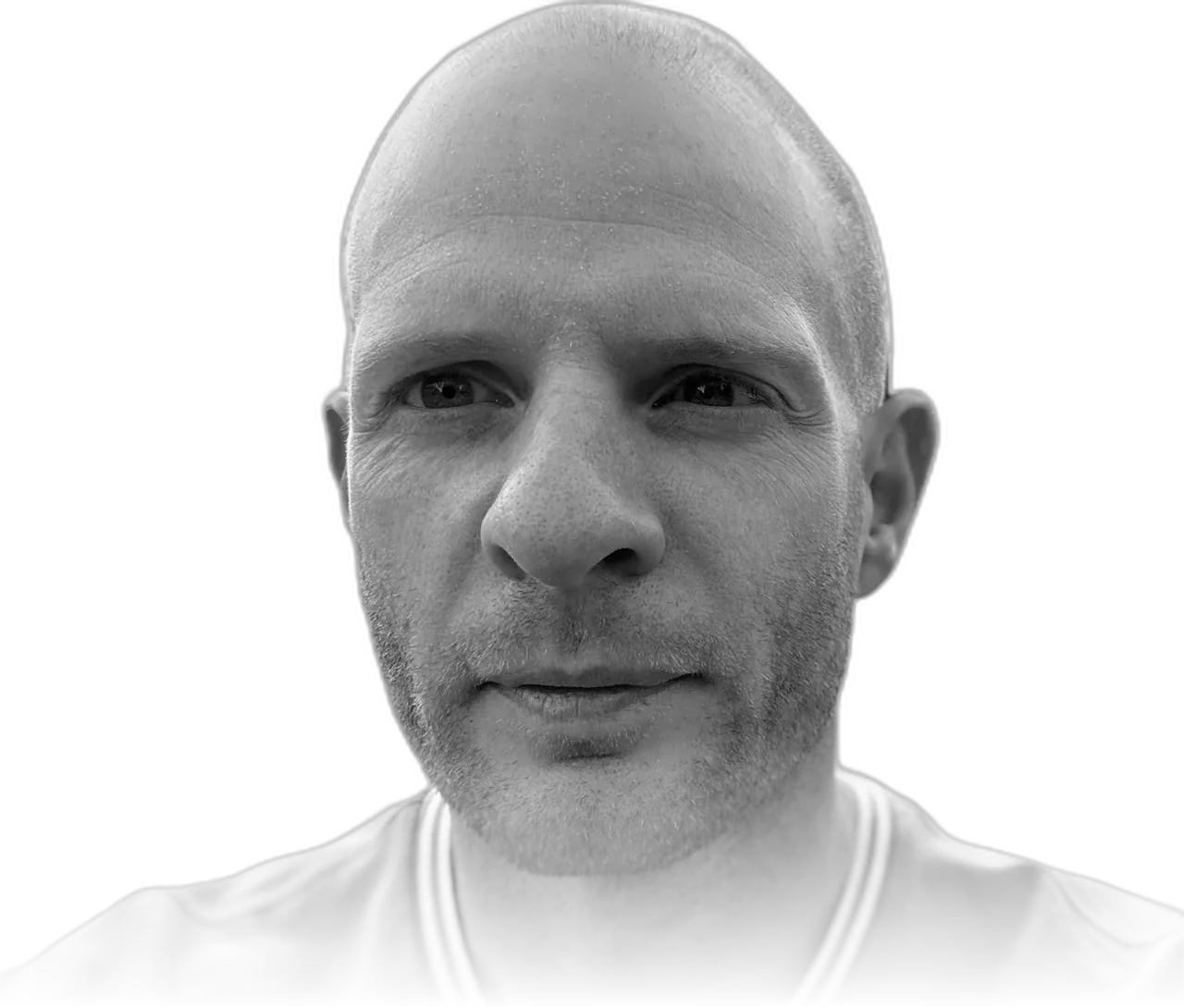 Elliot Newman, human performance strategist, photographed in black and white.