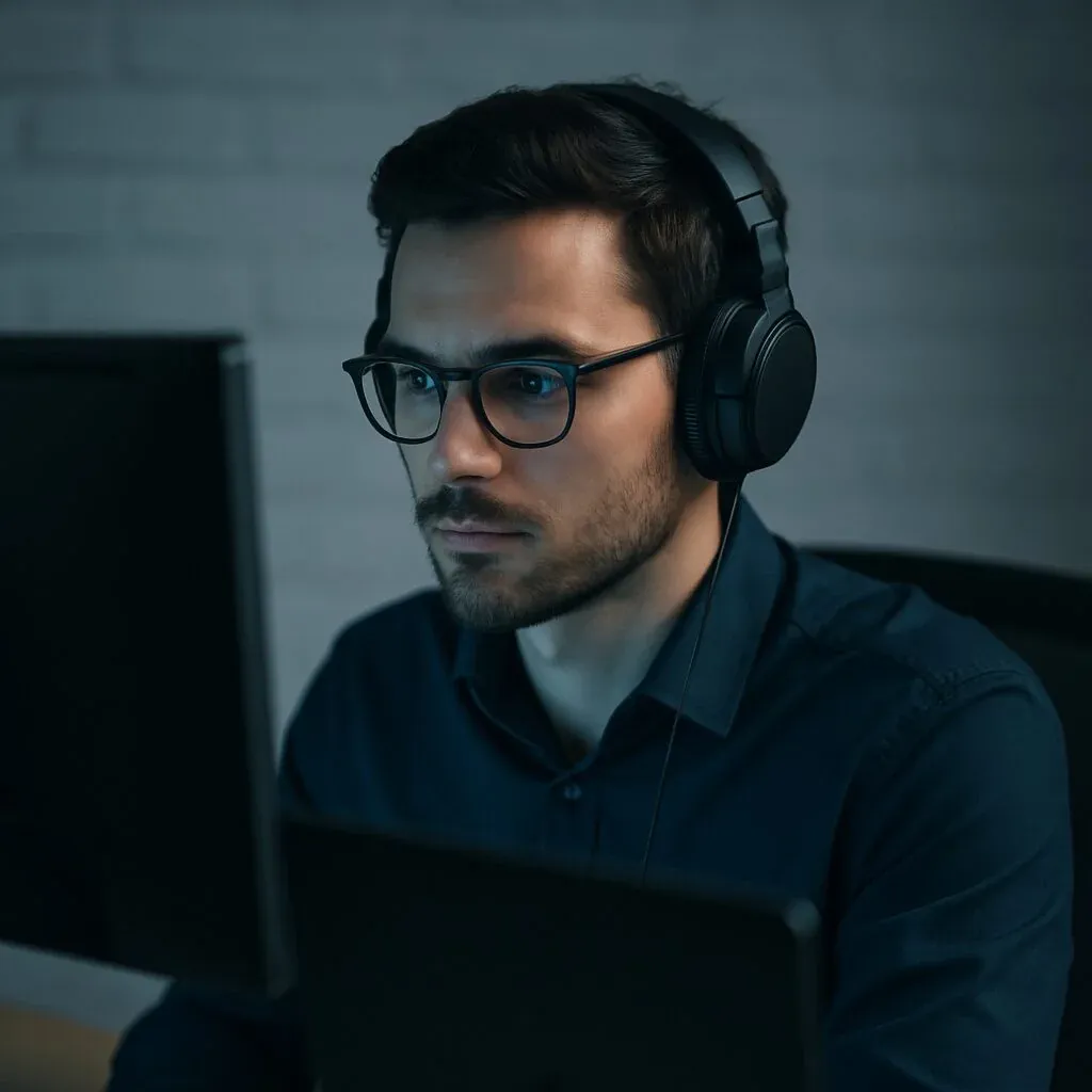Person concentrating on focused desk work
