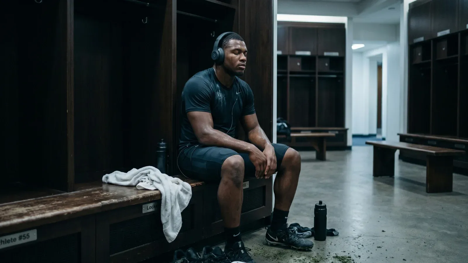 NFL athlete recovering with NuCalm in the locker room