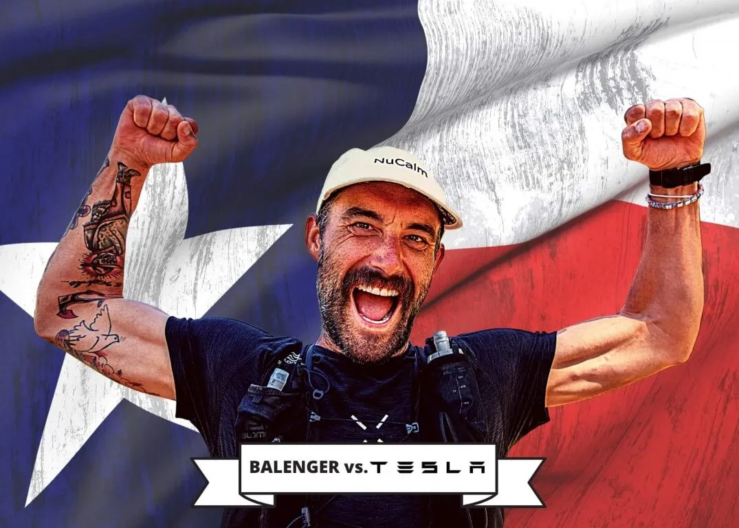 Robbie Balenger, ultra-endurance athlete and 100% fueled by plants, went head-to-head with a Tesla in the Texas heat.