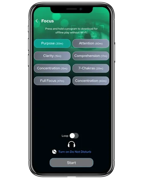 Focus in the NuCalm app
