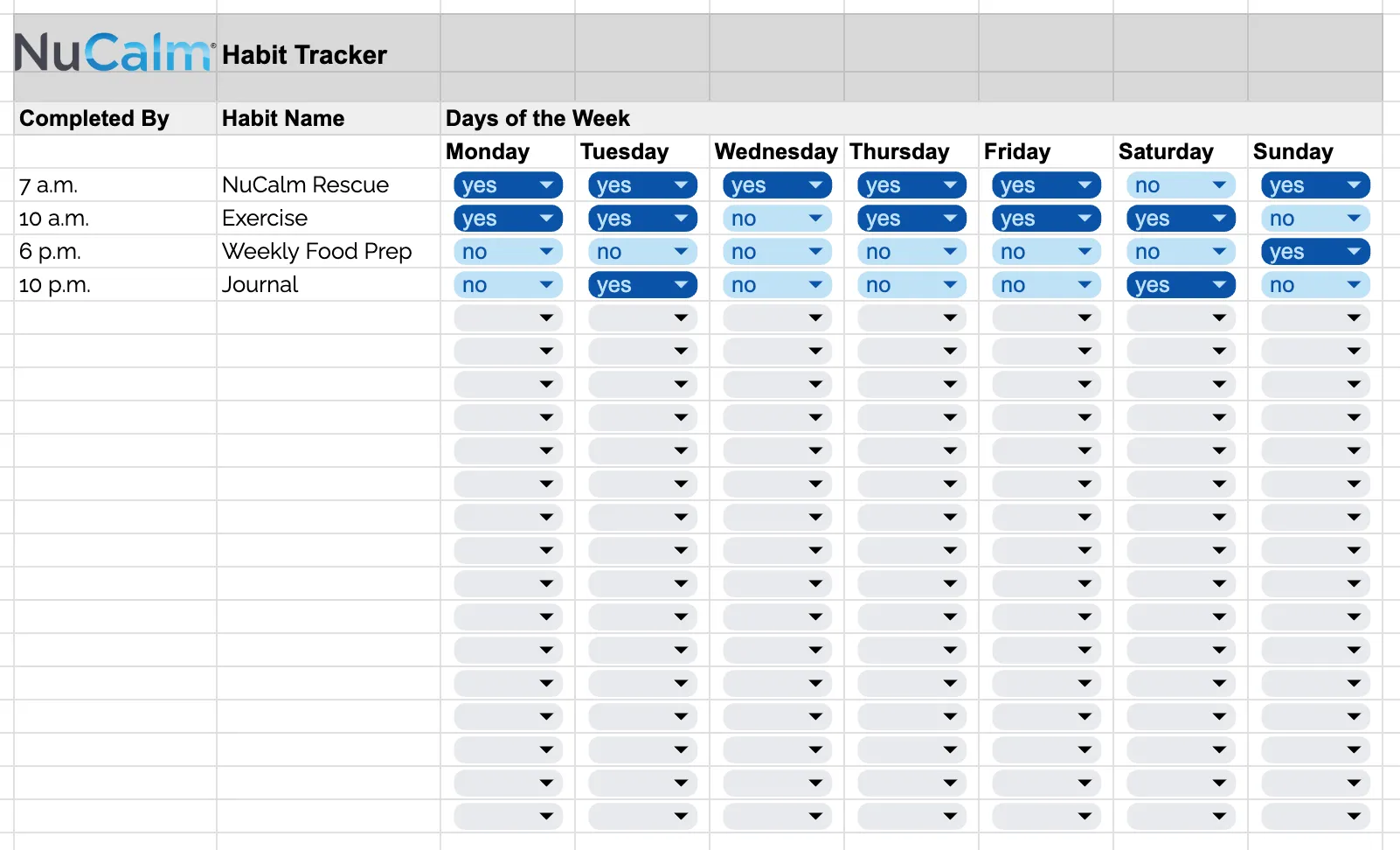 Habit Tracker Creating new habits worksheet