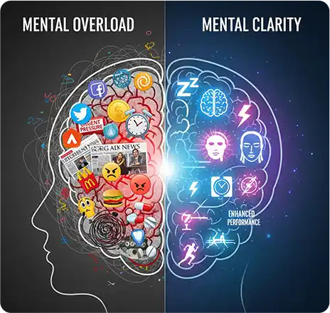 Brain comparison: Mental Overload vs Mental Clarity