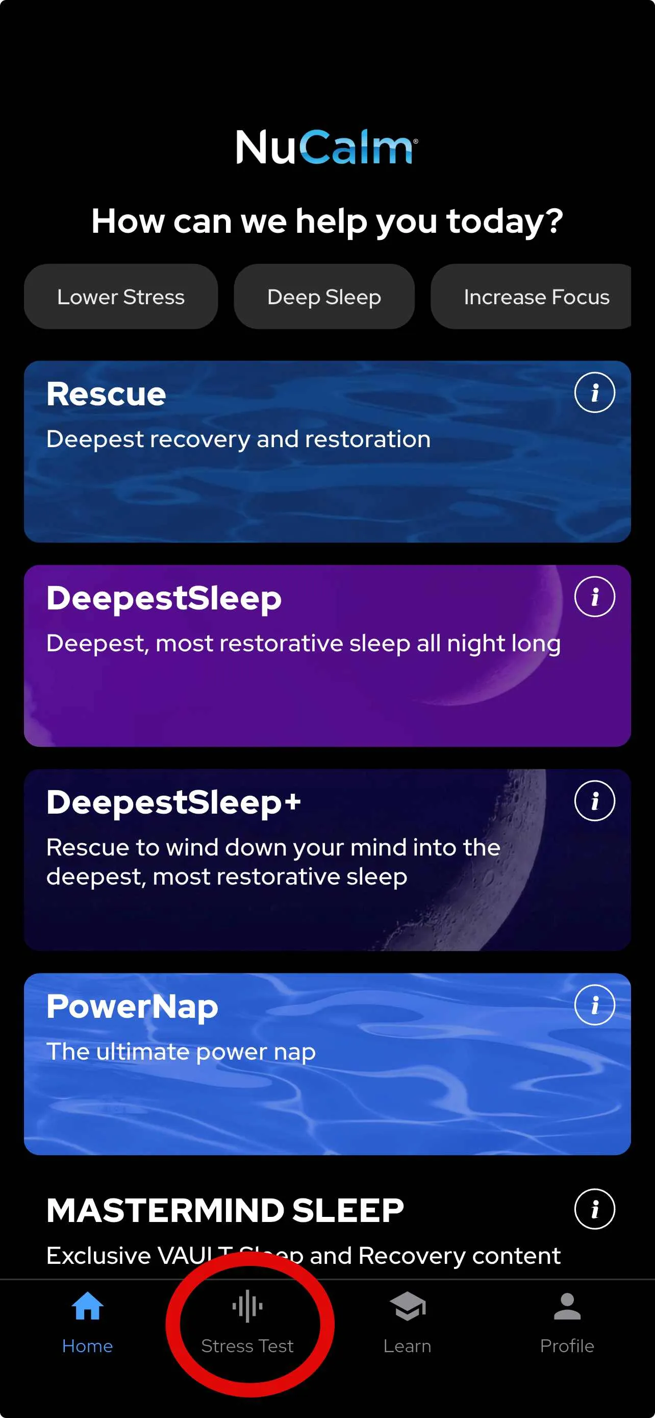 NuCalm in-app Stress Test