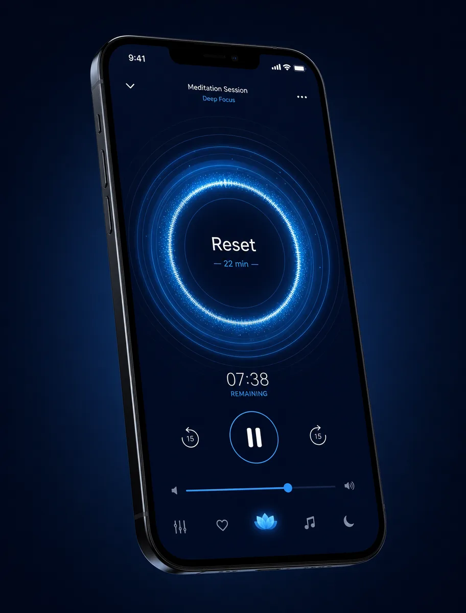 NuCalm session player with circular audio visualizer
